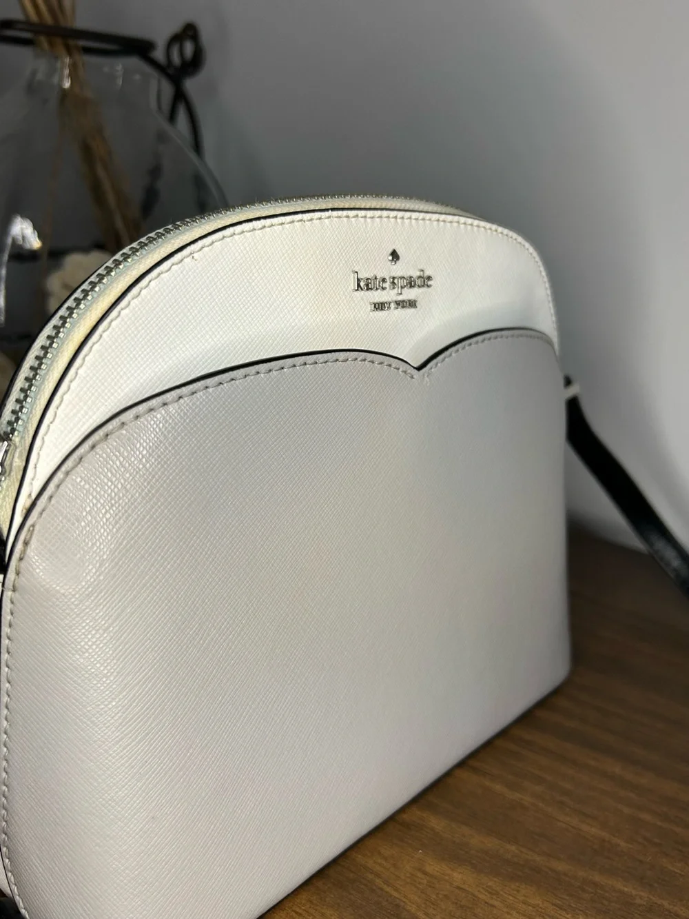 Kate Spade Payton Dome Crossbody Saffiano Leather Gray White Colorblock